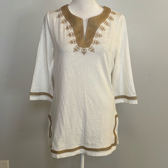 Coldwater Creek Tops - [Coldwater Creek] White/Gold Embroidered Blouse - Size XS (4-6)